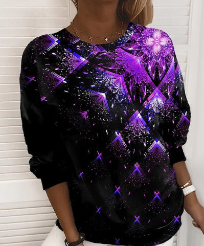 3D Gradient Pattern Digital Printed Round Neck Long-sleeved Sweater