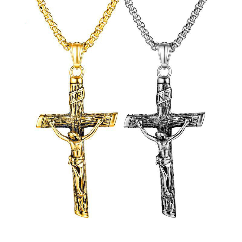 Jesus Cross Pendant Religious Classic Men's Titanium Steel Necklace