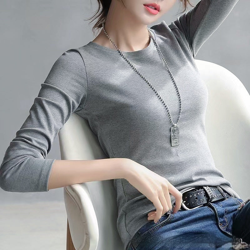 Round Neck Cotton Slim Fit Korean Style Inner Thick Bottoming Shirt