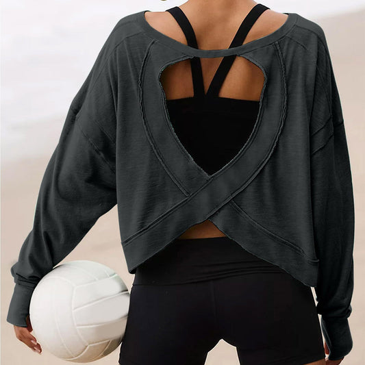 Women's Loose Long Sleeve Backless Top Hollow Out