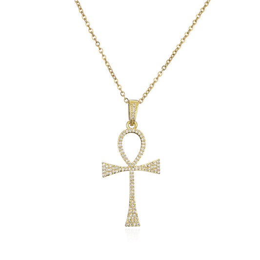 Zircon Religious Classic Anka Cross Pendant Necklace