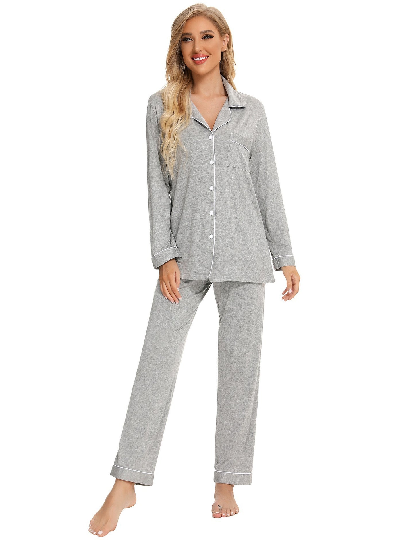 Women's Pajama Suit Long Sleeve Trousers Casual Homewear