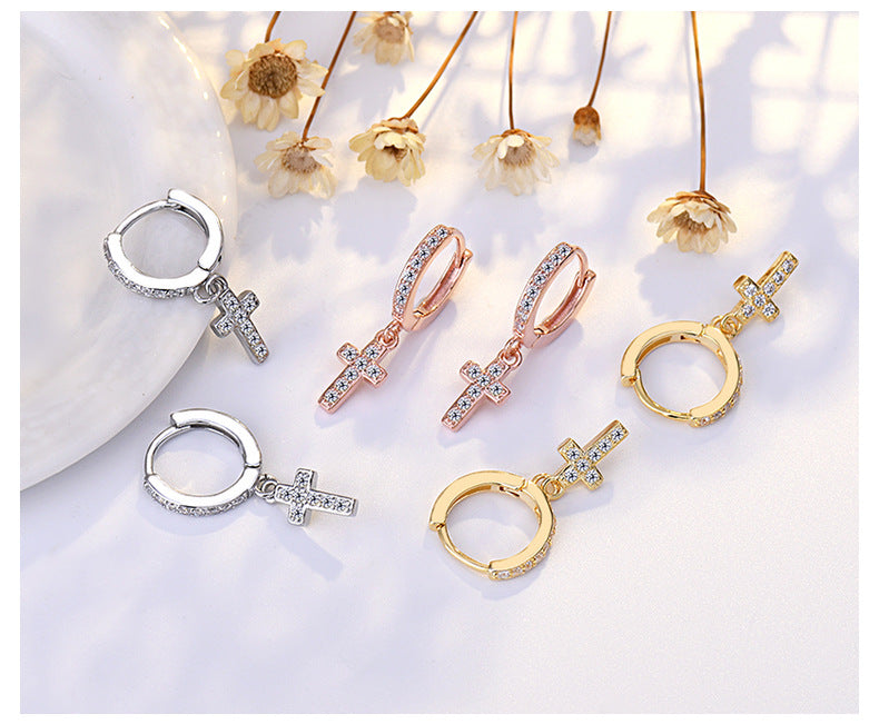 Women's Fashion Zircon Cross Earrings