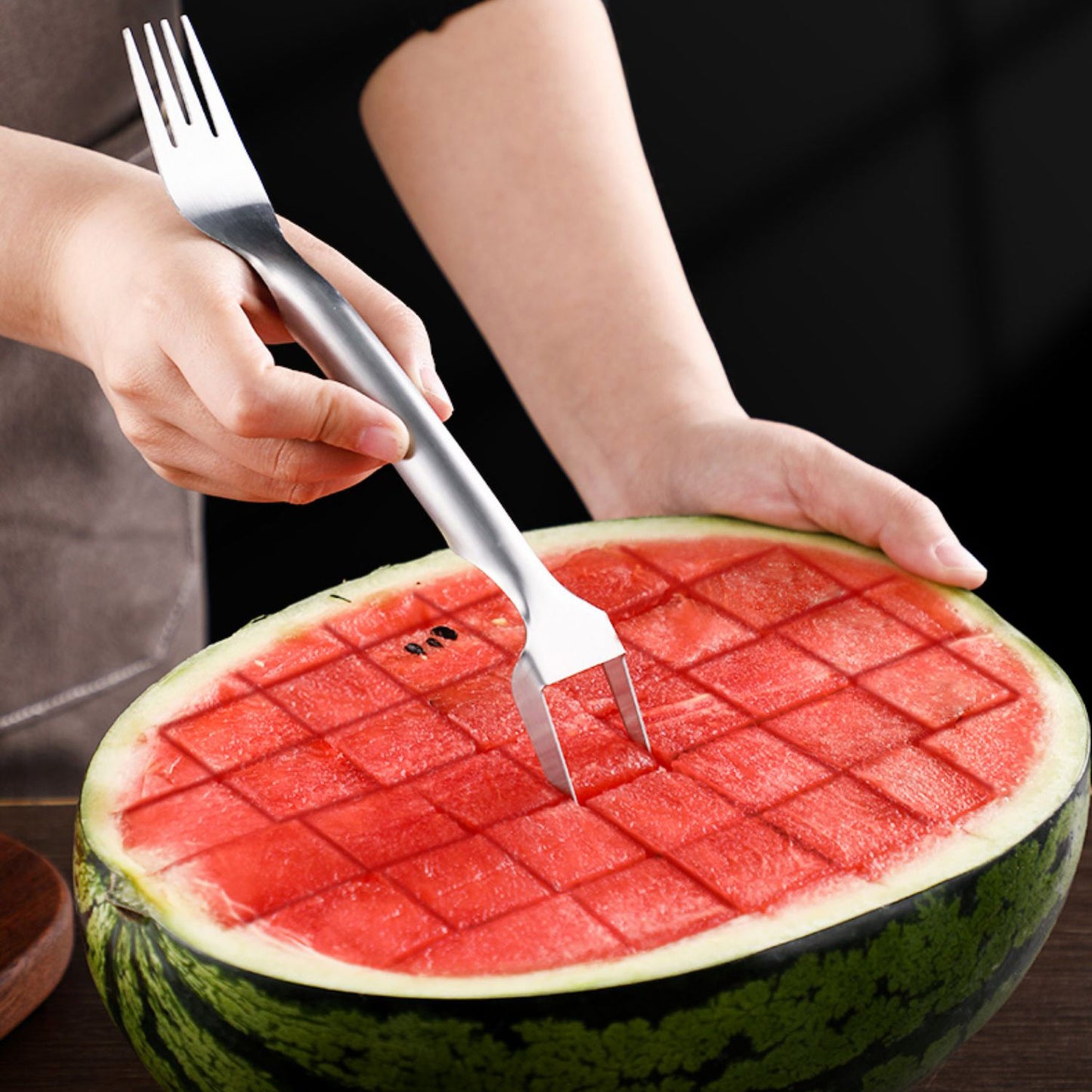 2 In 1 Watermelon Fork Slicer Multi-purpose Stainless Steel Watermelon Slicer Cutter Kitchen Fruit Cutting Fork Fruit Divider Mga Gadget sa Kusina