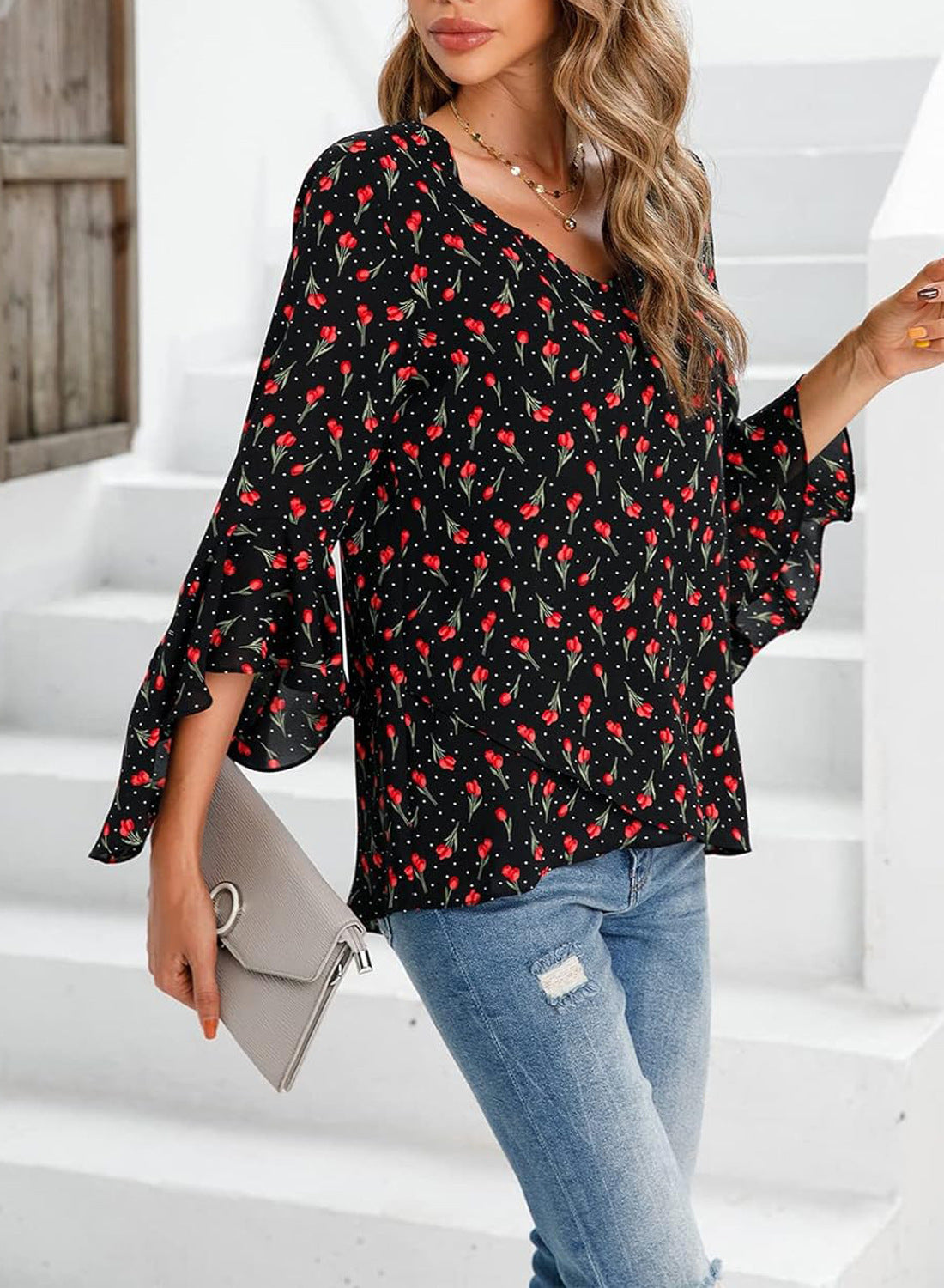 Women's Summer Gauze Blouse V-neck