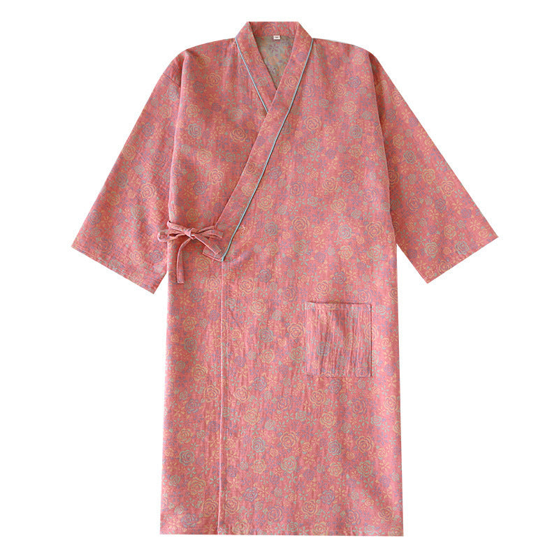 Yarn-dyed Jacquard Nightgown Couple Four Seasons Thin Double-layer Gauze Kimono Robe