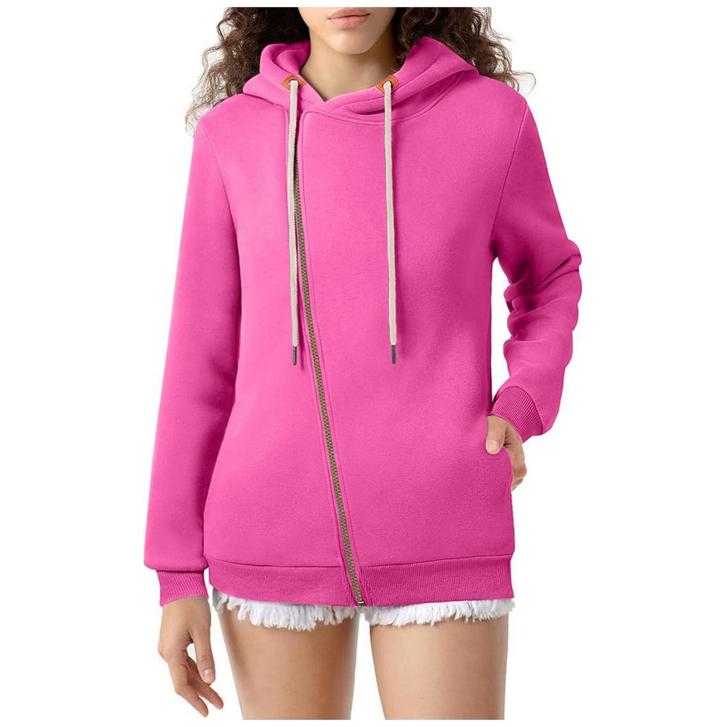 Women's Pocket Hooded Sweater Solid Color Zipper Hooded Sweatshirt