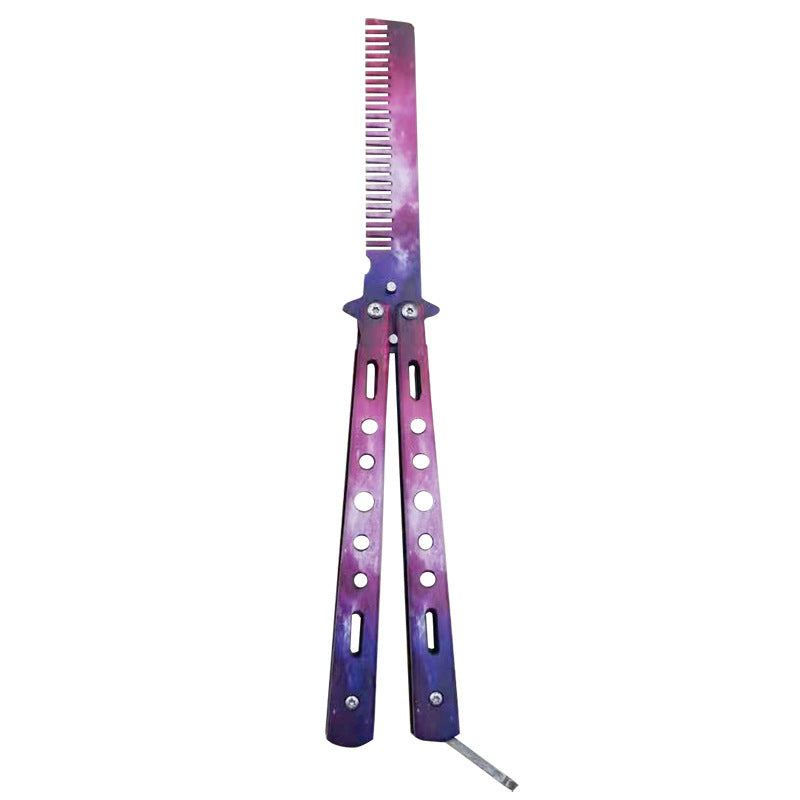 Panlabas na Foldable Comb Stainless Steel Practice Training Butterfly Knife Comb Beard Mustache Brushe Salon Hairdressing Hair Styling Tool