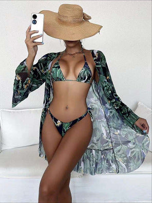 Tropical Triangle Bikini Swimsuit Kimono