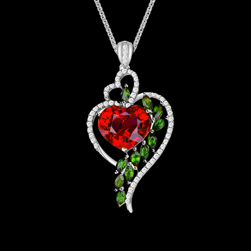 Fashion Women's Ruby Heart Pendant Necklace