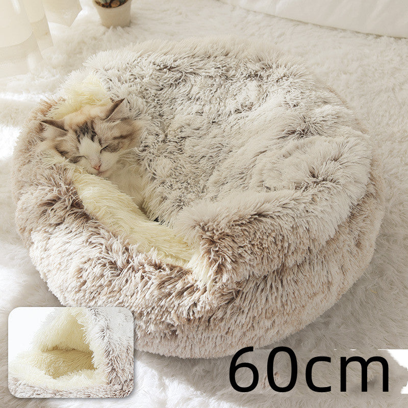 Cama 2 en 1 para perros y gatos, cama de invierno para mascotas, cama redonda de felpa cálida, cama suave y larga para mascotas