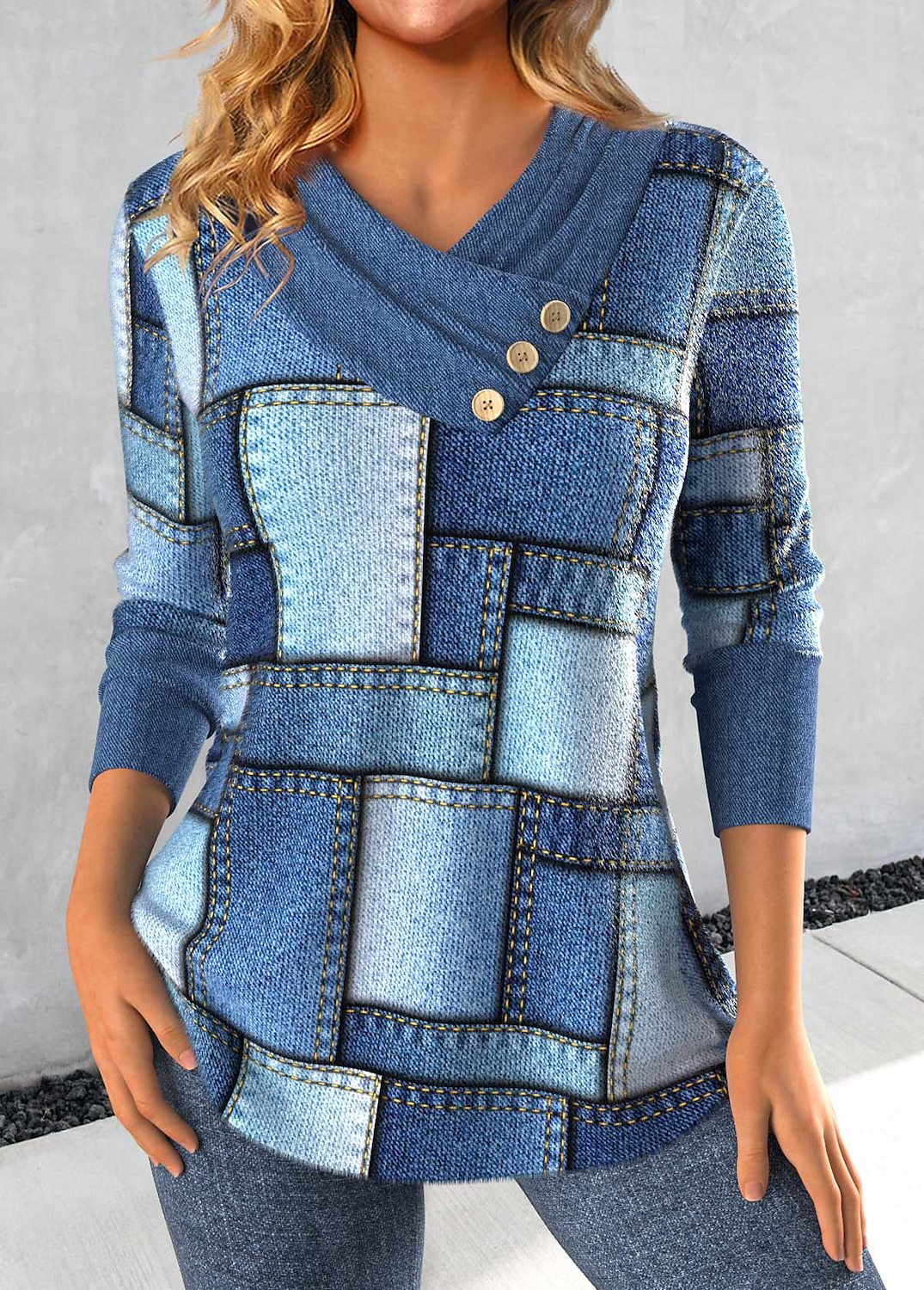 Female V-neck Casual Printed Pullover