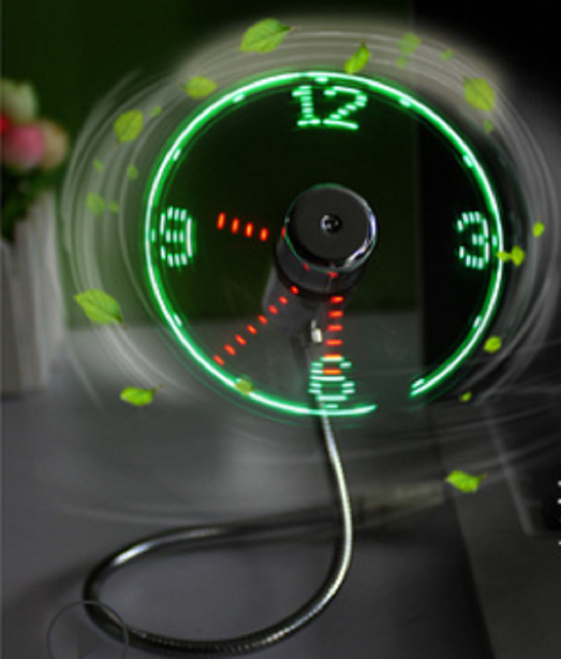 USB Fan Adjustable Mini Flexible Fan LED Light Time Clock Desktop Cool Gadget Time Display