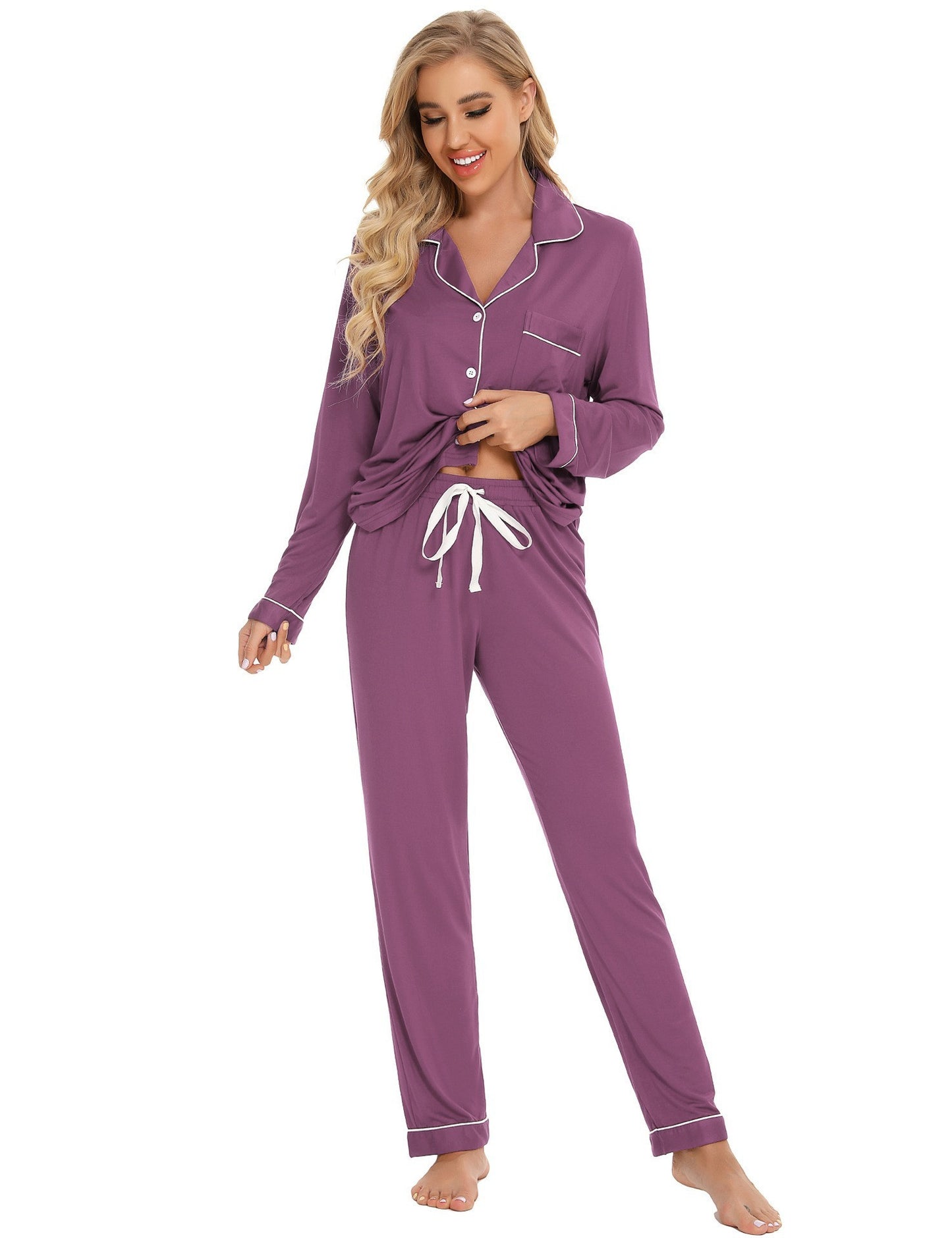 Women's Pajama Suit Long Sleeve Trousers Casual Homewear