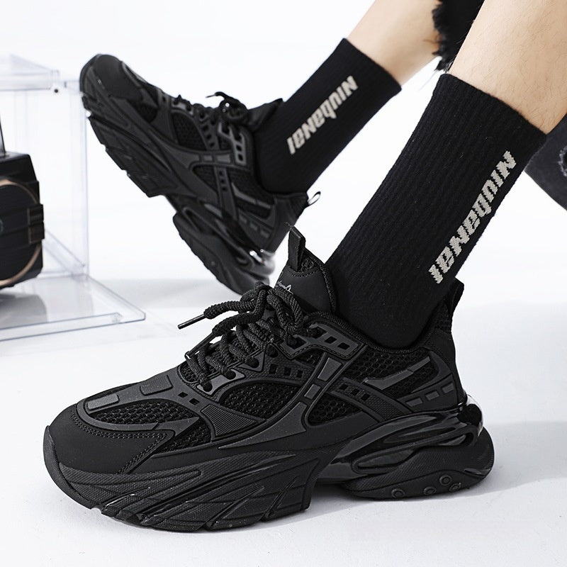 Pure Black Thick Sole Increased Leisure Sneaker Dad Shoes