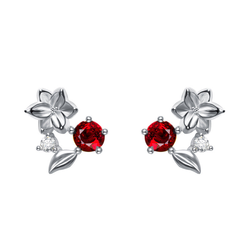 Diamond Ruby Cherry Stud Earrings