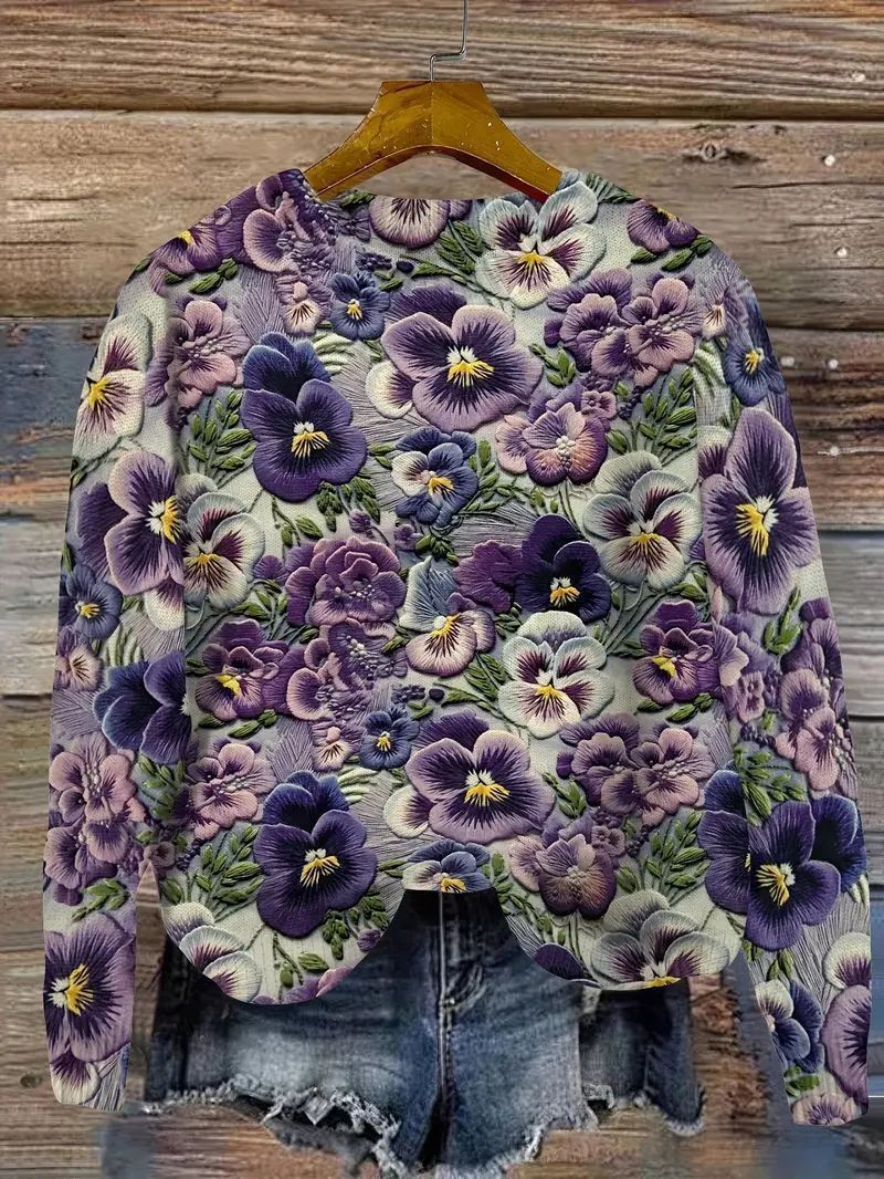 Women's Wear Flock HD 3D Printed Plant Long Sleeve Sweater