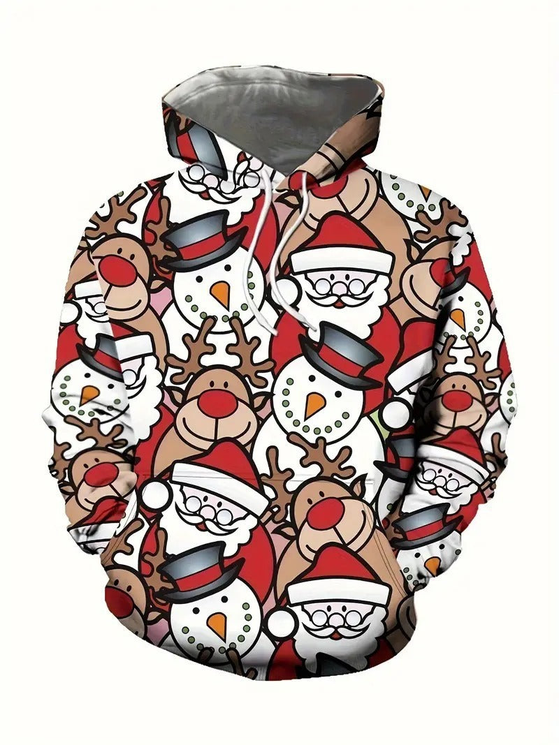 Trendy Christmas Snowman Elk 3D Printed Hoodie