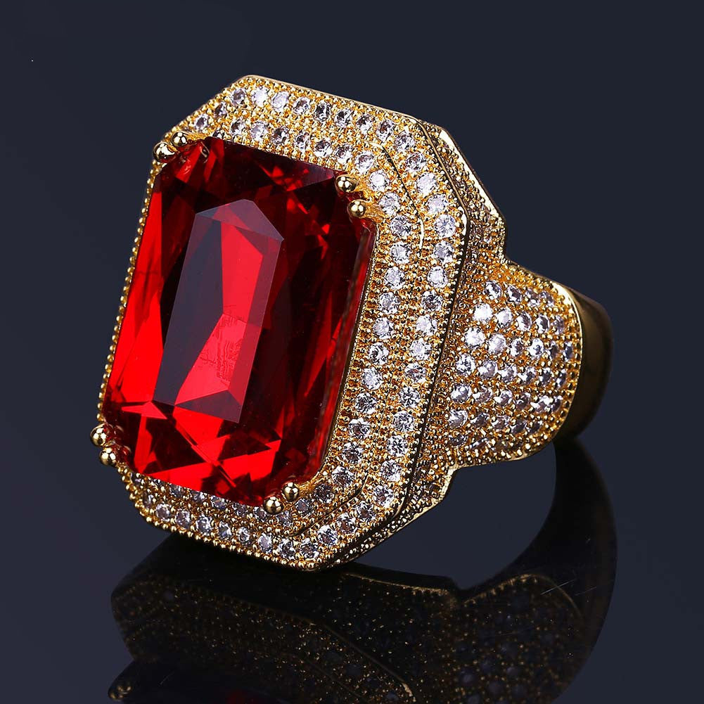 Gold-plated micro-set zircon ruby ring