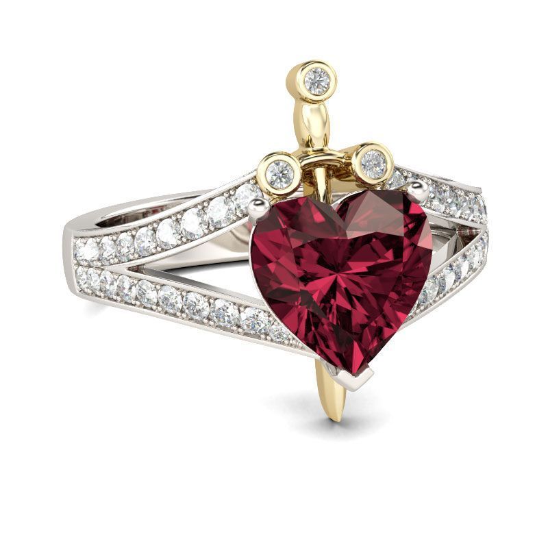 Creative Love Heart Shaped Ruby Crown Ring