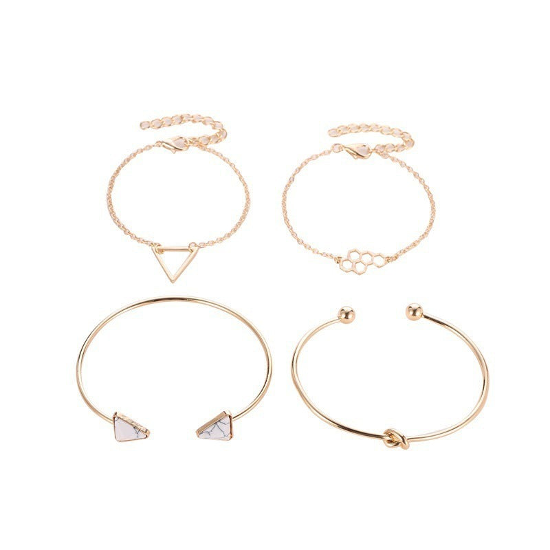 Knotted Triangle Honeycomb Four-piece Bracelet