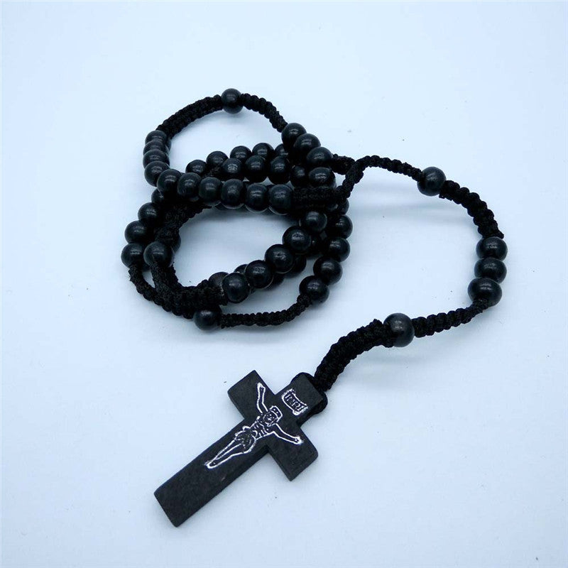 Wooden beads necklace religious cross