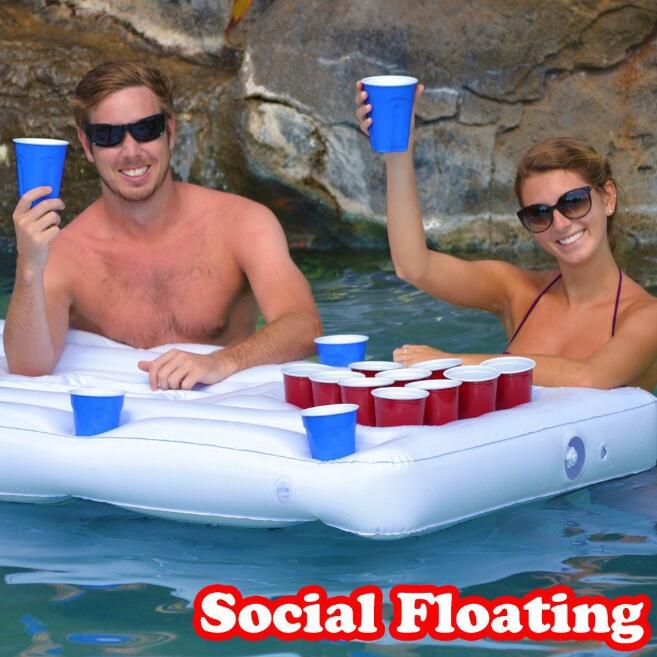 Water Party Air Mattress Ice Bucket Cooler Cup Holder Inflatable Beer Pong Table Pool Float