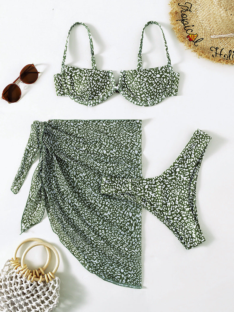 Tatlong pirasong Floral Bikini Beach Dress