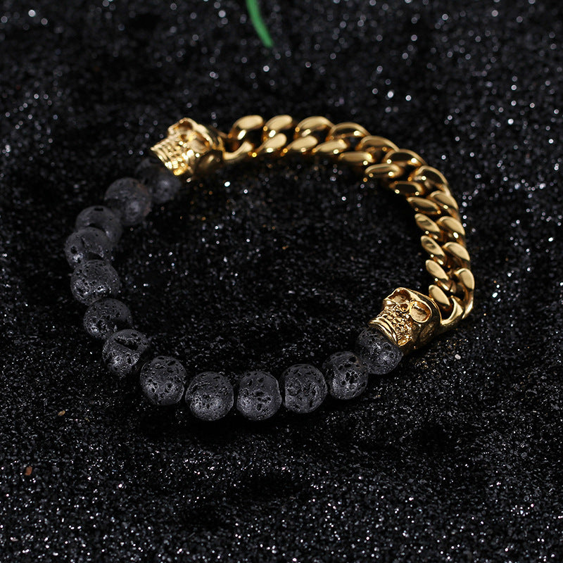 Skull prayer beads volcanic stone bracelet