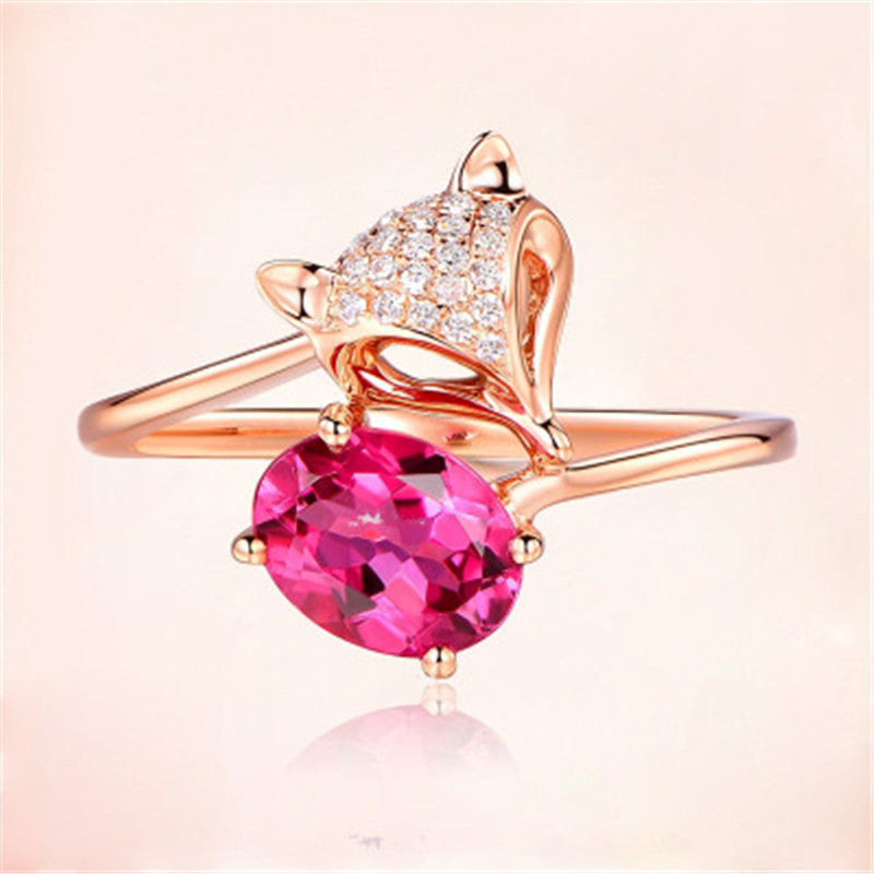 Fashion Creative Rose Gold Fox Ruby Ring