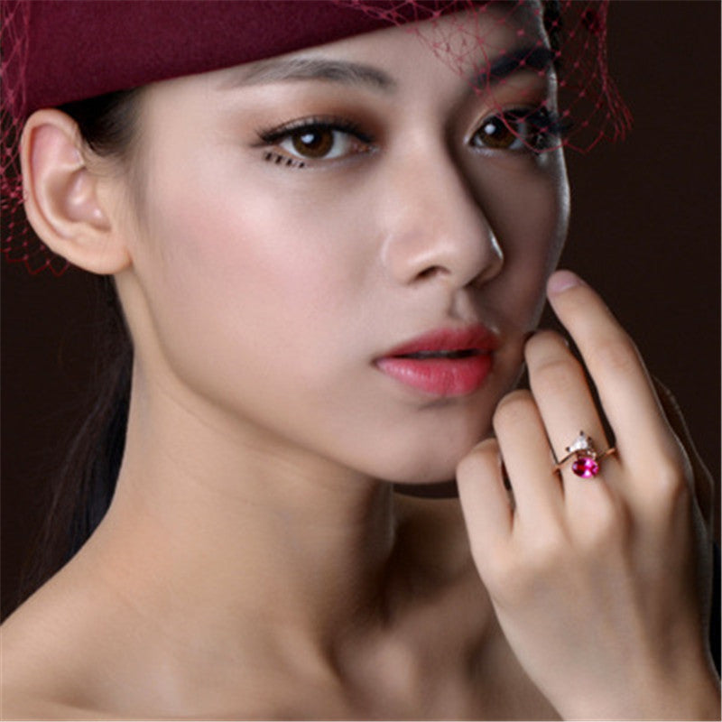 Fashion Creative Rose Gold Fox Ruby Ring