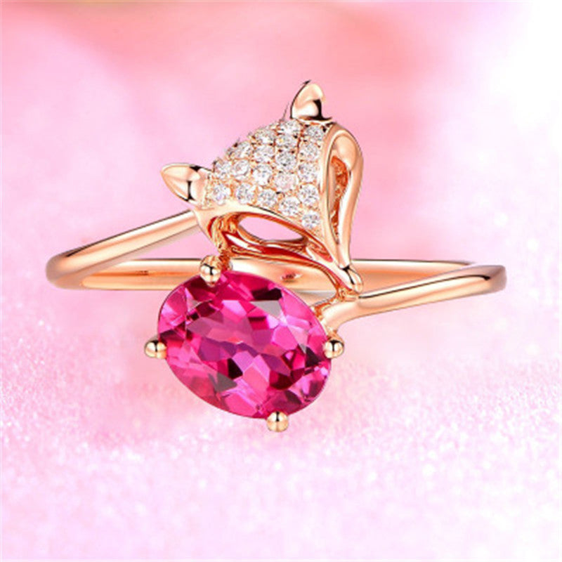 Fashion Creative Rose Gold Fox Ruby Ring