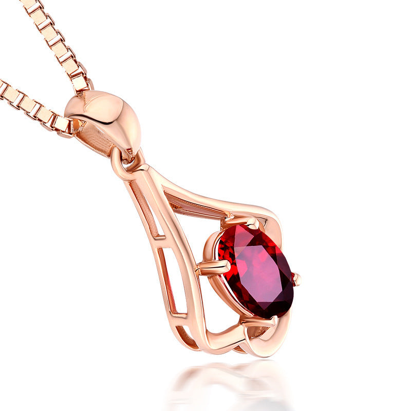 8k Rose Gold Clavicle Chain Ruby Pendant Necklace