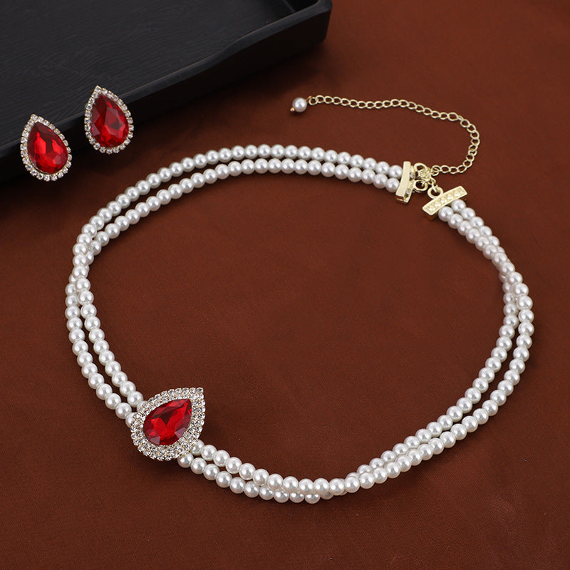 Autumn And Winter Fashion New Ruby Imitation Pearl Necklace