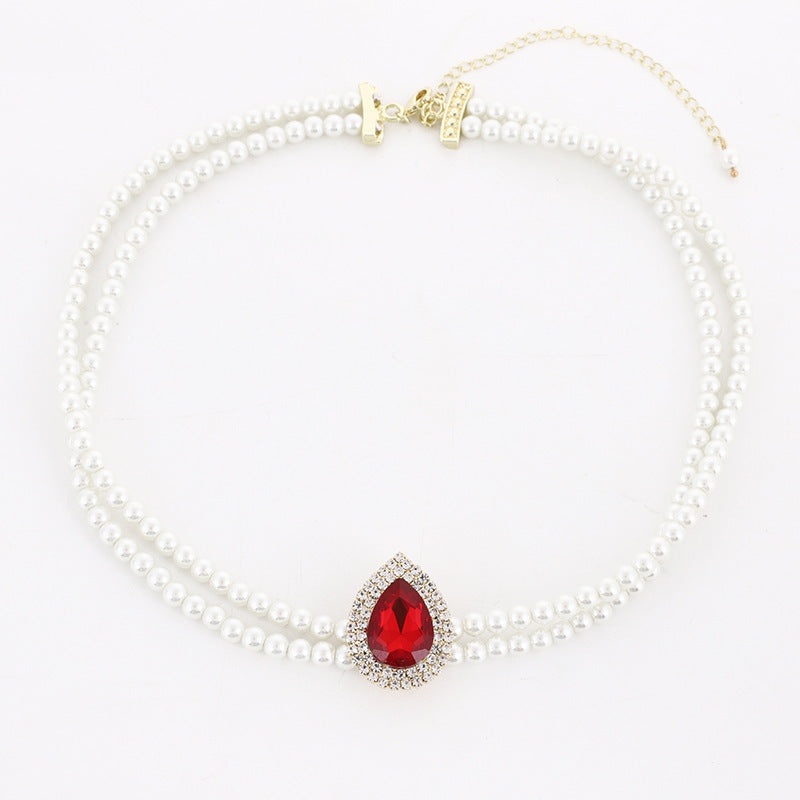 Autumn And Winter Fashion New Ruby Imitation Pearl Necklace