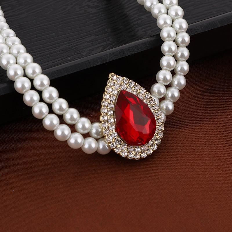 Autumn And Winter Fashion New Ruby Imitation Pearl Necklace