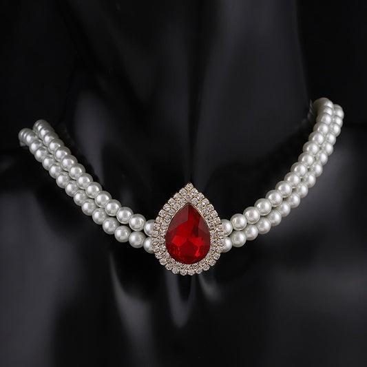 Autumn And Winter Fashion New Ruby Imitation Pearl Necklace