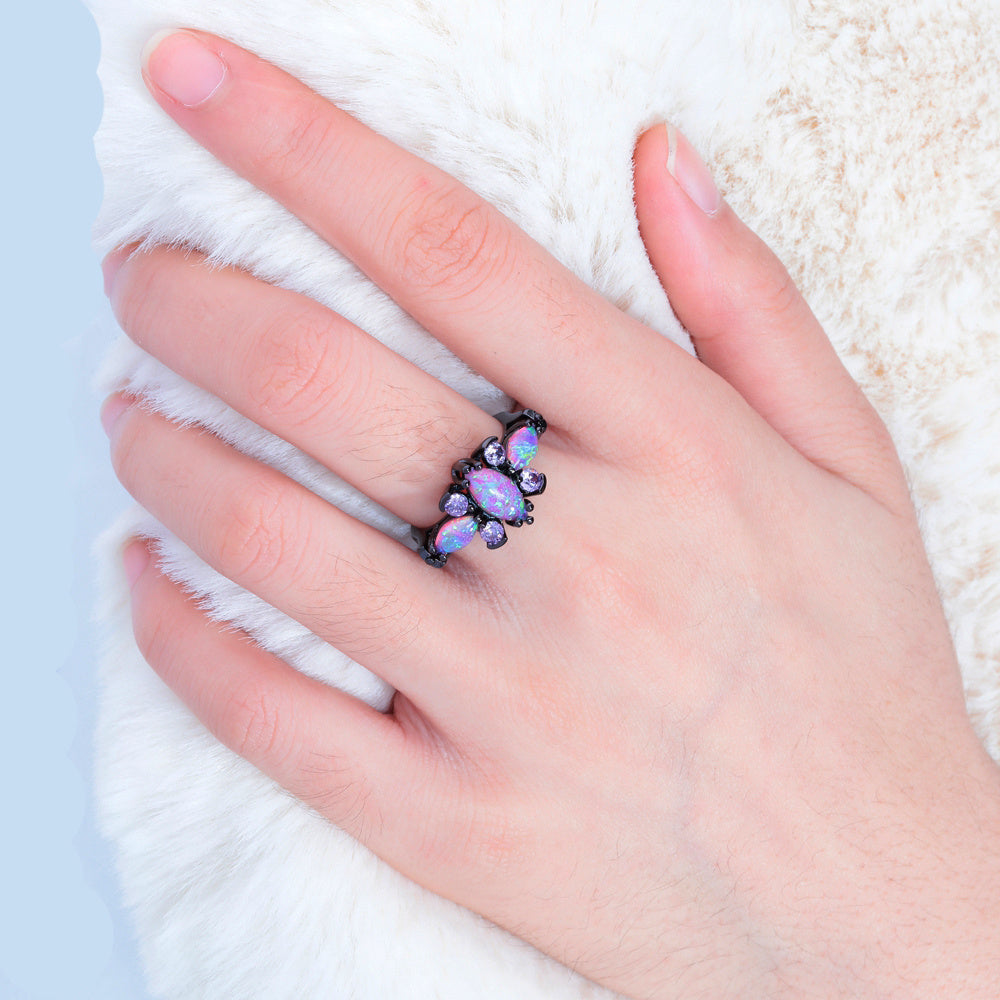 Fashion Personality Inlaid Opal Purple Ruby Ring