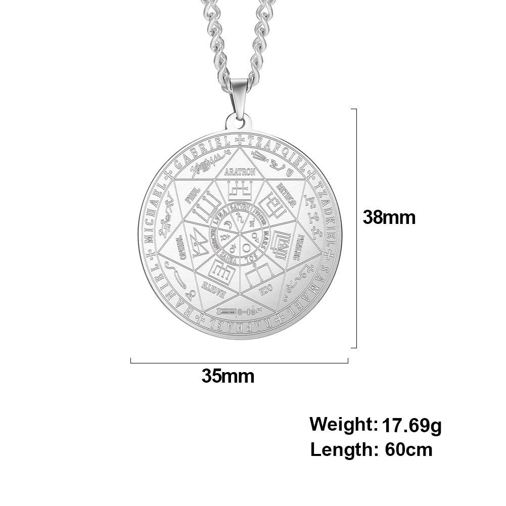 Religious Scriptures Seven Angels Seal Tag, Rune Pendant, Stainless Steel Round Necklace