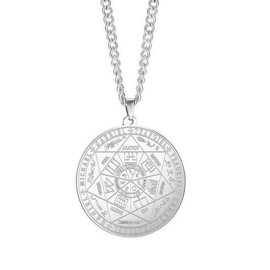 Religious Scriptures Seven Angels Seal Tag, Rune Pendant, Stainless Steel Round Necklace