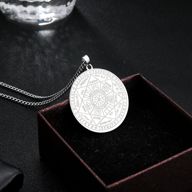 Religious Scriptures Seven Angels Seal Tag, Rune Pendant, Stainless Steel Round Necklace