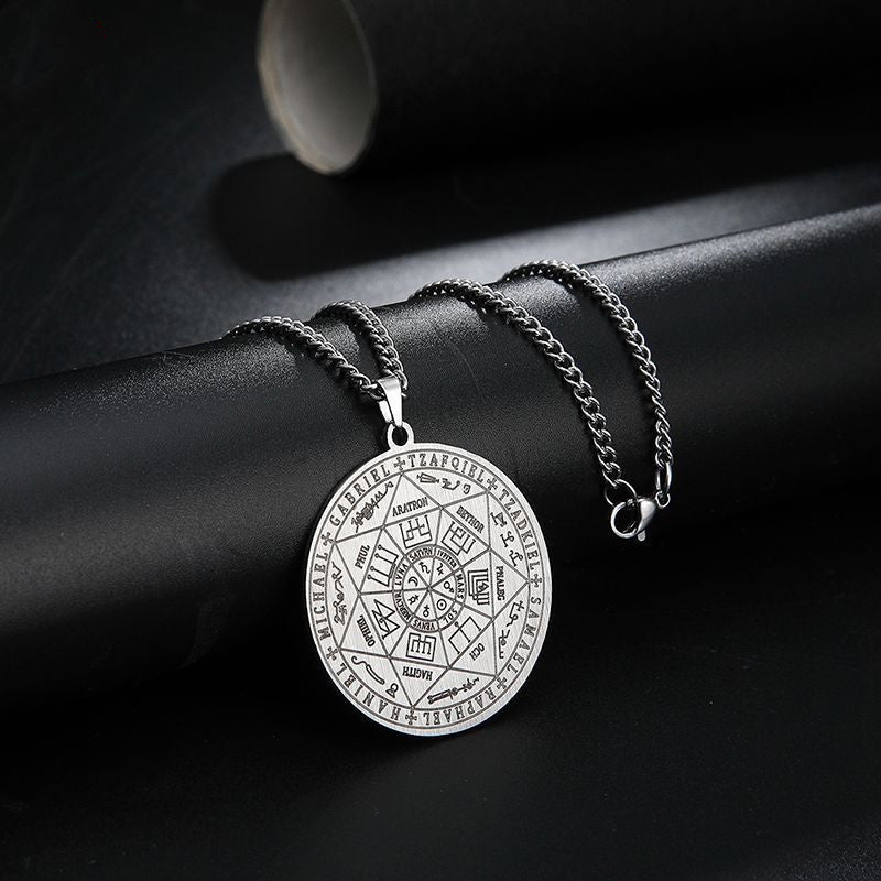 Religious Scriptures Seven Angels Seal Tag, Rune Pendant, Stainless Steel Round Necklace