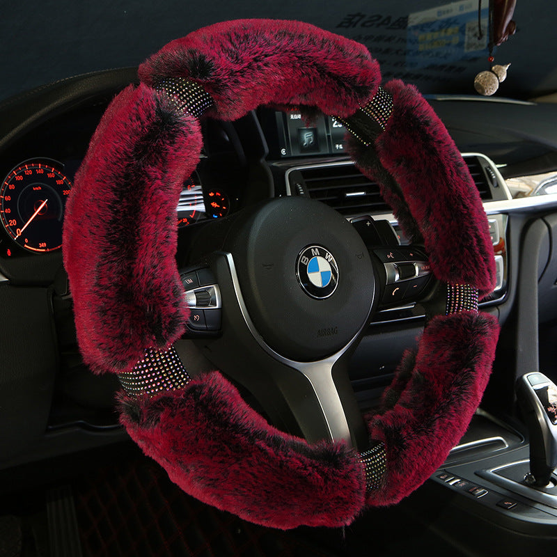 Car Steering Wheel Cover Winter Plush Steering Wheel Cover Korea Diamond Fashion Cute Handle Cover Car Accessories