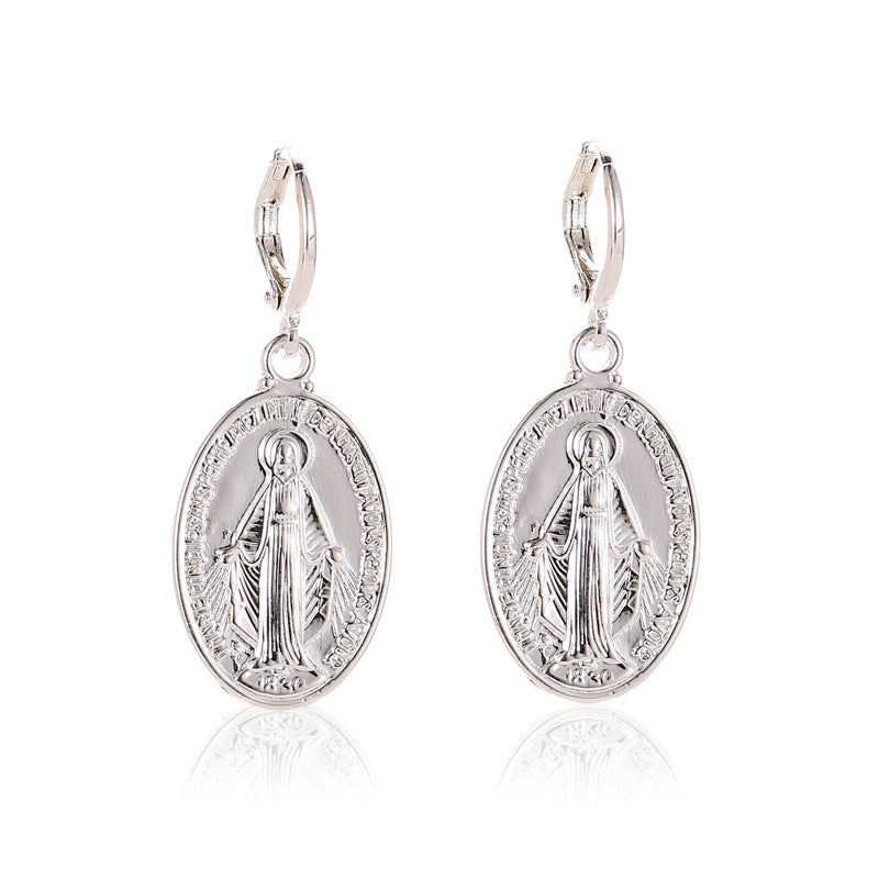 Trendy Retro Virgin Mary Earrings Fashion Metal Earrings European And American Gods Religious Earrings