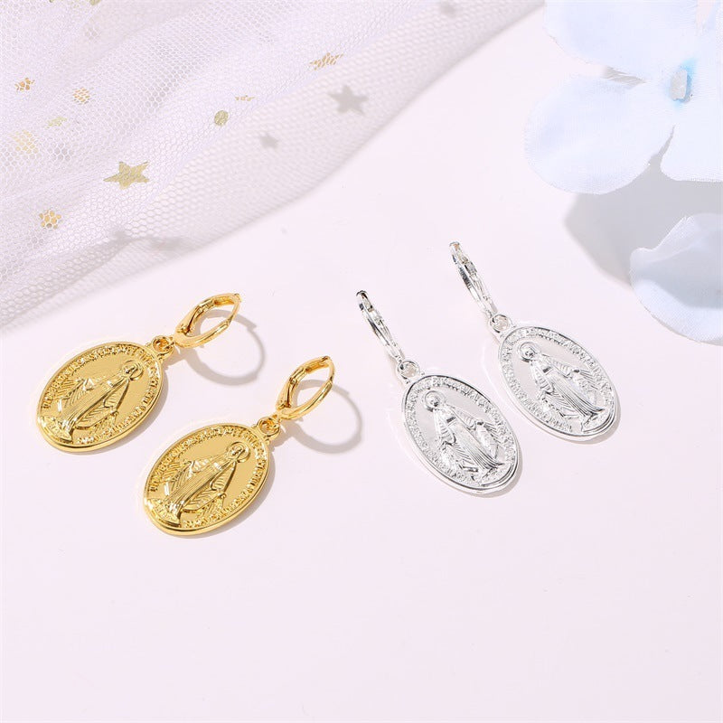 Trendy Retro Virgin Mary Earrings Fashion Metal Earrings European And American Gods Religious Earrings