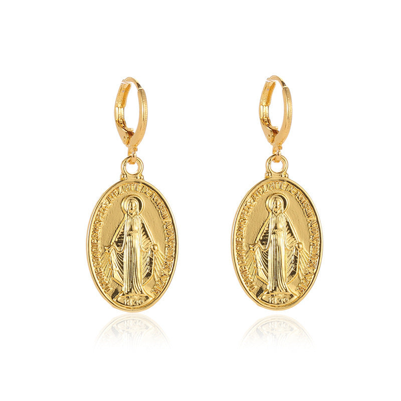 Trendy Retro Virgin Mary Earrings Fashion Metal Earrings European And American Gods Religious Earrings