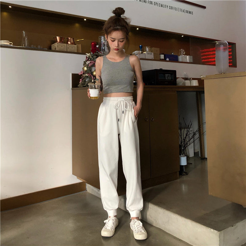 White Pants Loose And Thin Waist Pants Sports Pants High Waist Casual Pants Women's Health Pants