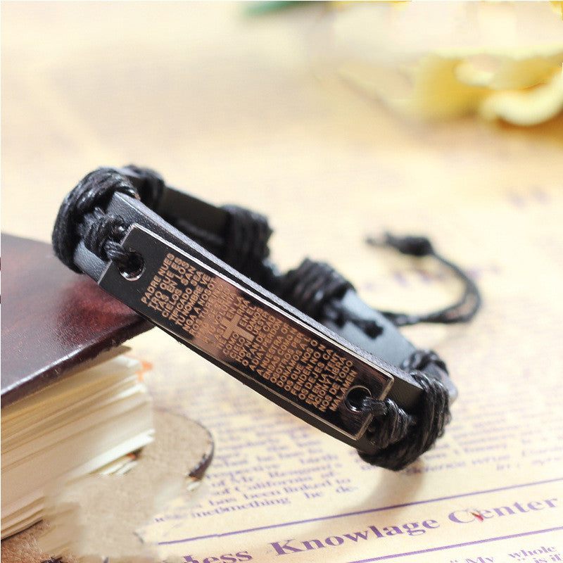 Cross Scripture Bracelet Religious Handmade Laser Leather Bracelet