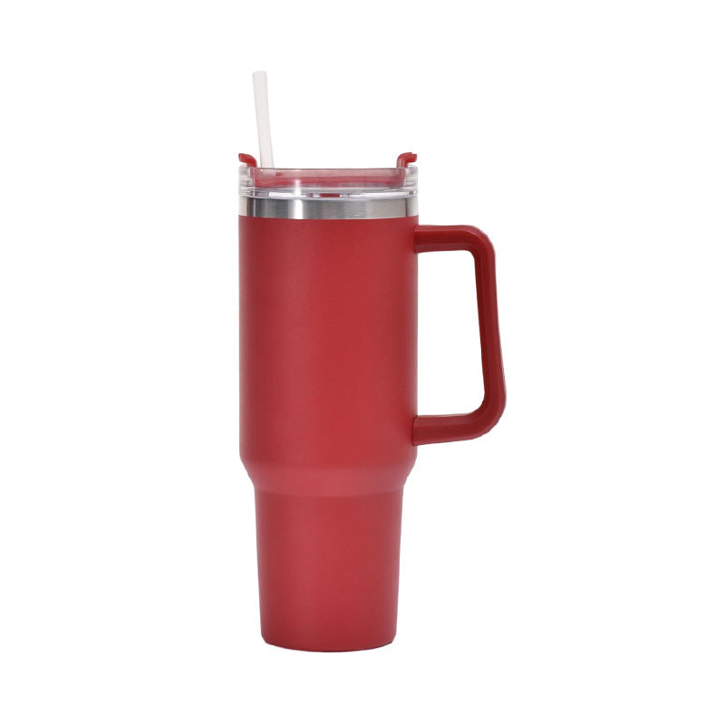 Taza aislante de café de paja con asa, botella de agua portátil de acero inoxidable para coche, taza térmica sin BPA de viaje de gran capacidad, 40oz