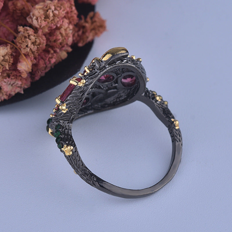 New Bee Ring European Gothic Style Ruby Black Gun